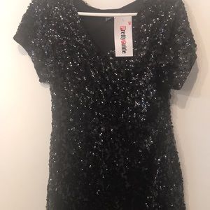 Women's Sequin Shirt Top Short Sleeve Glitter